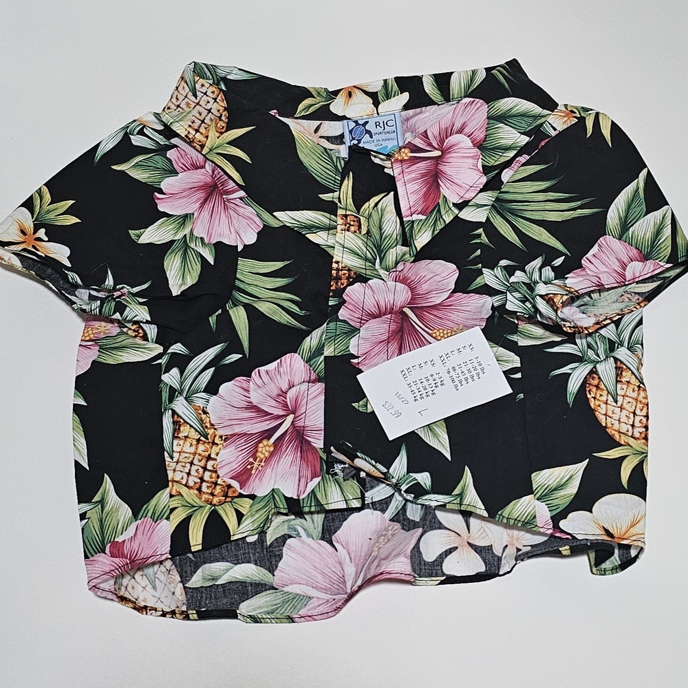 Tropical Floral Dog Shirt - Black and Pink
